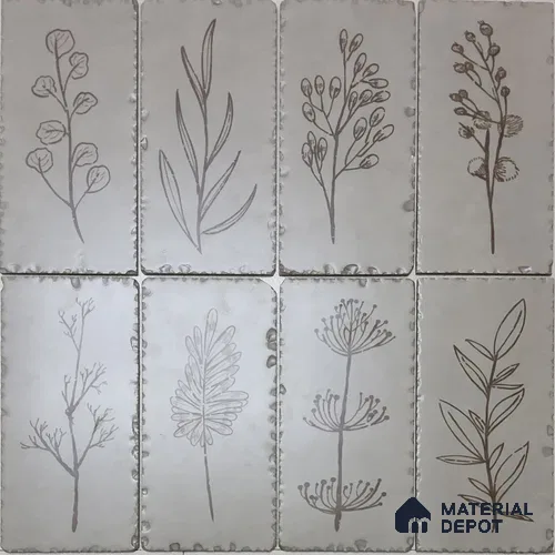 Handmade Third Fired Tumbled Tile TL 13003 B Ivory Sketch 297x147 mm Satin Finish Vitrified French Series Tile - 9 mm | 12 Random Design | Custom Design & Individual Designs Available
