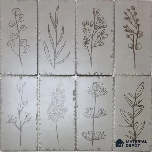 Handmade Third Fired Tumbled Tile TL 13003 B Ivory Sketch 297x147 mm Satin Finish Vitrified French Series Tile - 9 mm | 12 Random Design | Custom Design & Individual Designs Available