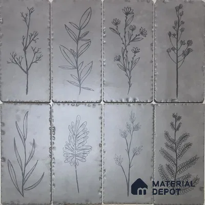 Handmade Third Fired Tumbled Tile TL 13003 C Olive Sketch 297x147 mm Satin Finish Vitrified French Series Tile - 9 mm | 12 Random Design | Custom Design & Individual Designs Available