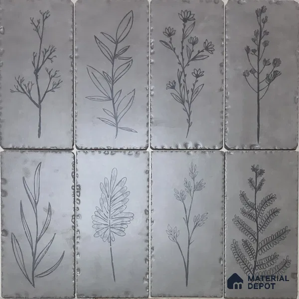 Handmade Third Fired Tumbled Tile TL 13003 C Olive Sketch 297x147 mm Satin Finish Vitrified French Series Tile - 9 mm | 12 Random Design | Custom Design & Individual Designs Available
