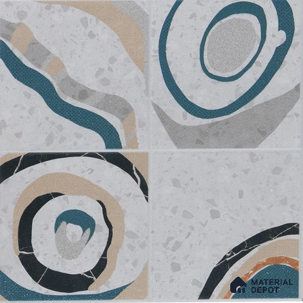 Abstract Wall & Floor Tile TL 04927 Marrakech Azul White 1 ft x 1 ft Ceramic Matte Finish - 9 mm | Random 2 | Suitable for Living Room, Bedroom, Bathroom, Courtyard, Balcony | Please Expect a Slight Variation of Pattern (Sample)