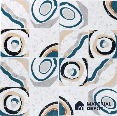 Abstract Wall & Floor Tile TL 04927 Marrakech Azul White 1 ft x 1 ft Ceramic Matte Finish - 9 mm | Random 2 | Suitable for Living Room, Bedroom, Bathroom, Courtyard, Balcony | Please Expect a Slight Variation of Pattern (Sample)