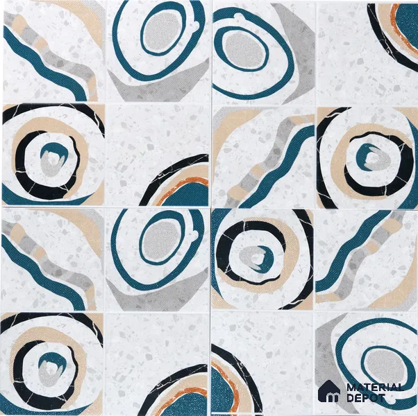 Abstract Wall & Floor Tile TL 04927 Marrakech Azul White 1 ft x 1 ft Ceramic Matte Finish - 9 mm | Random 2 | Suitable for Living Room, Bedroom, Bathroom, Courtyard, Balcony | Please Expect a Slight Variation of Pattern (Sample)