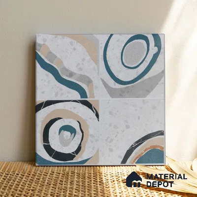 Abstract Wall & Floor Tile TL 04927 Marrakech Azul White 1 ft x 1 ft Ceramic Matte Finish - 9 mm | Random 2 | Suitable for Living Room, Bedroom, Bathroom, Courtyard, Balcony | Please Expect a Slight Variation of Pattern (Sample)