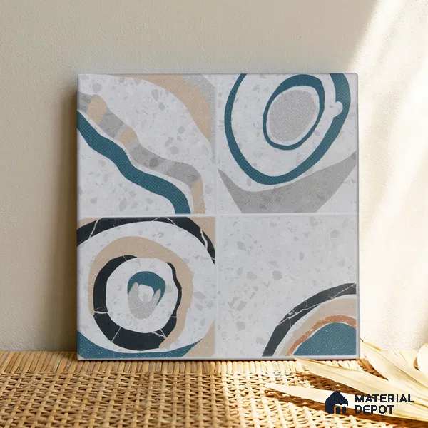 Abstract Wall & Floor Tile TL 04927 Marrakech Azul White 1 ft x 1 ft Ceramic Matte Finish - 9 mm | Random 2 | Suitable for Living Room, Bedroom, Bathroom, Courtyard, Balcony | Please Expect a Slight Variation of Pattern (Sample)