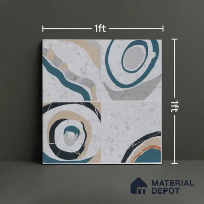 Abstract Wall & Floor Tile TL 04927 Marrakech Azul White 1 ft x 1 ft Ceramic Matte Finish - 9 mm | Random 2 | Suitable for Living Room, Bedroom, Bathroom, Courtyard, Balcony | Please Expect a Slight Variation of Pattern (Sample)
