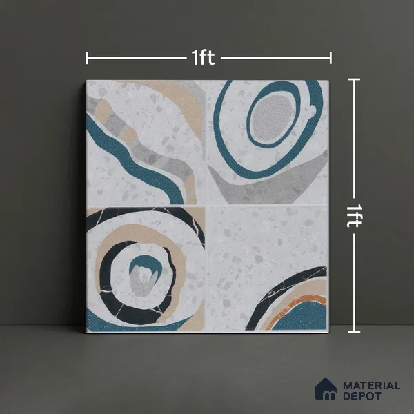 Abstract Wall & Floor Tile TL 04927 Marrakech Azul White 1 ft x 1 ft Ceramic Matte Finish - 9 mm | Random 2 | Suitable for Living Room, Bedroom, Bathroom, Courtyard, Balcony | Please Expect a Slight Variation of Pattern (Sample)
