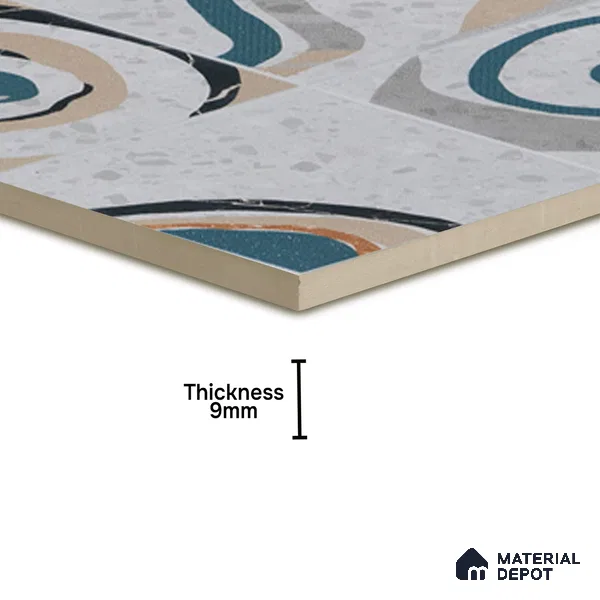 Abstract Wall & Floor Tile TL 04927 Marrakech Azul White 1 ft x 1 ft Ceramic Matte Finish - 9 mm | Random 2 | Suitable for Living Room, Bedroom, Bathroom, Courtyard, Balcony | Please Expect a Slight Variation of Pattern (Sample)