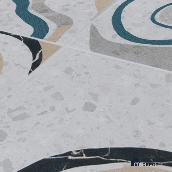 Abstract Wall & Floor Tile TL 04927 Marrakech Azul White 1 ft x 1 ft Ceramic Matte Finish - 9 mm | Random 2 | Suitable for Living Room, Bedroom, Bathroom, Courtyard, Balcony | Please Expect a Slight Variation of Pattern (Sample)