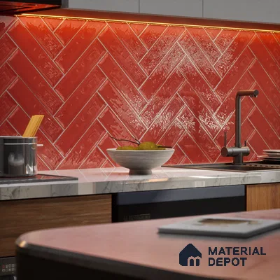 Subway Wall Tile TL 04966 H Cielo Shade 1 Bevelled Bonfire Red 12 x 3 inch Ceramic Glossy Finish - 6.5 mm | Suitable for Highlighter Walls, Foyer, Bathroom, Kitchen Wall & Backsplashes (Sample)