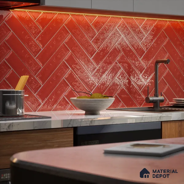 Subway Wall Tile TL 04966 H Cielo Shade 1 Bevelled Bonfire Red 12 x 3 inch Ceramic Glossy Finish - 6.5 mm | Suitable for Highlighter Walls, Foyer, Bathroom, Kitchen Wall & Backsplashes (Sample)