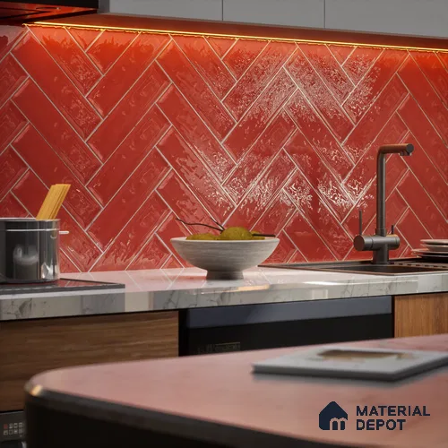 Subway Wall Tile TL 04966 H Cielo Shade 1 Bevelled Bonfire Red 12 x 3 inch Ceramic Glossy Finish - 6.5 mm | Suitable for Highlighter Walls, Foyer, Bathroom, Kitchen Wall & Backsplashes