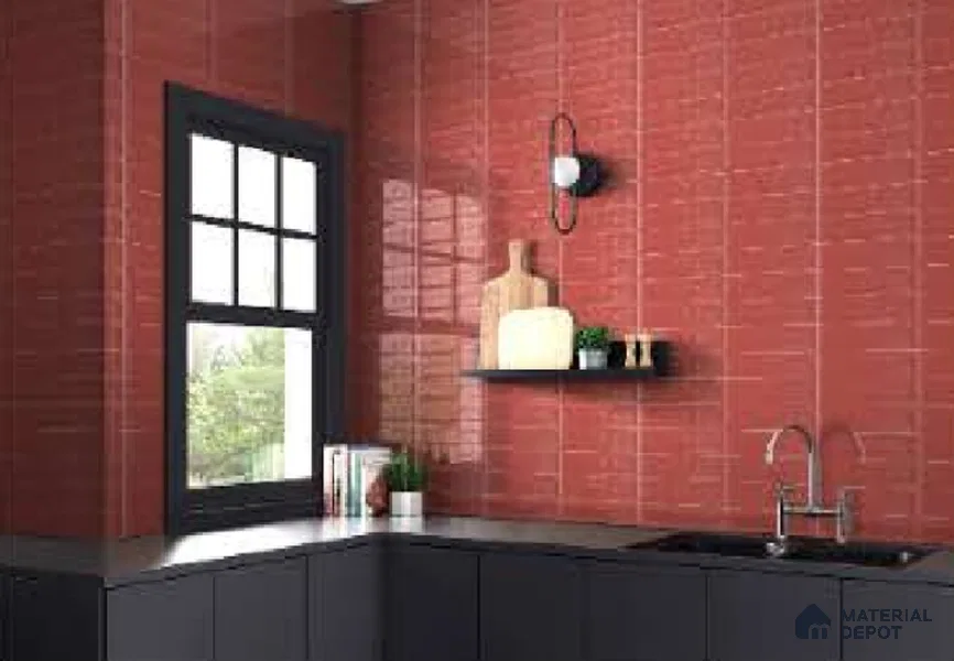 Subway Wall Tile TL 04966 H Cielo Shade 1 Bevelled Bonfire Red 12 x 3 inch Ceramic Glossy Finish - 6.5 mm | Suitable for Highlighter Walls, Foyer, Bathroom, Kitchen Wall & Backsplashes (Sample)