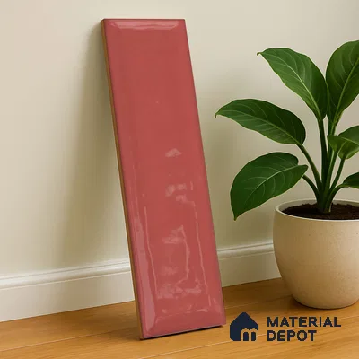 Subway Wall Tile TL 04966 H Cielo Shade 1 Bevelled Bonfire Red 12 x 3 inch Ceramic Glossy Finish - 6.5 mm | Suitable for Highlighter Walls, Foyer, Bathroom, Kitchen Wall & Backsplashes (Sample)
