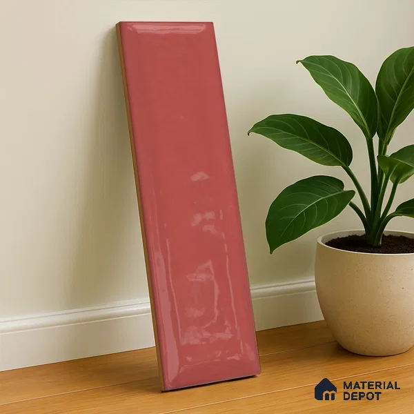 Subway Wall Tile TL 04966 H Cielo Shade 1 Bevelled Bonfire Red 12 x 3 inch Ceramic Glossy Finish - 6.5 mm | Suitable for Highlighter Walls, Foyer, Bathroom, Kitchen Wall & Backsplashes (Sample)