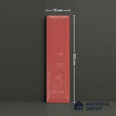 Subway Wall Tile TL 04966 H Cielo Shade 1 Bevelled Bonfire Red 12 x 3 inch Ceramic Glossy Finish - 6.5 mm | Suitable for Highlighter Walls, Foyer, Bathroom, Kitchen Wall & Backsplashes (Sample)