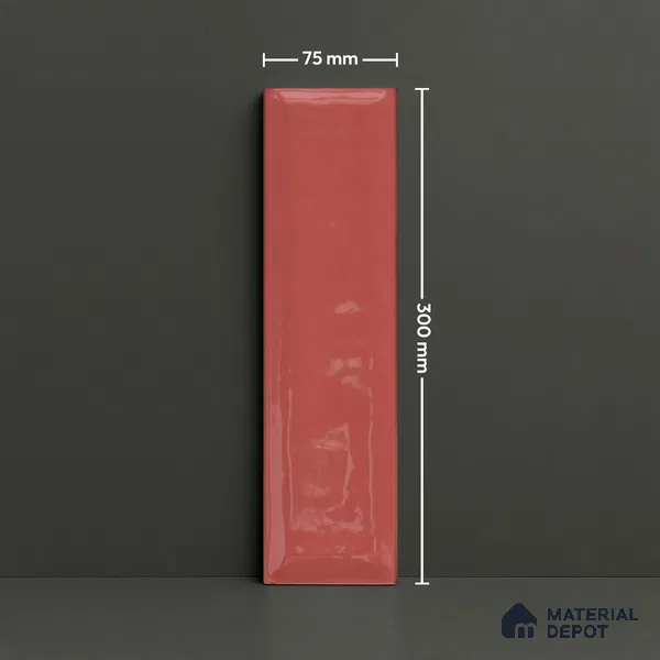 Subway Wall Tile TL 04966 H Cielo Shade 1 Bevelled Bonfire Red 12 x 3 inch Ceramic Glossy Finish - 6.5 mm | Suitable for Highlighter Walls, Foyer, Bathroom, Kitchen Wall & Backsplashes (Sample)