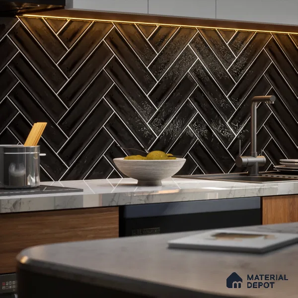 Subway Wall Tile TL 04966 J Cielo Shade 1 Park Hill Black 12 x 3 inch Ceramic Glossy Finish - 6.5 mm | Suitable for Highlighter Walls, Foyer, Bathroom, Kitchen Wall & Backsplashes