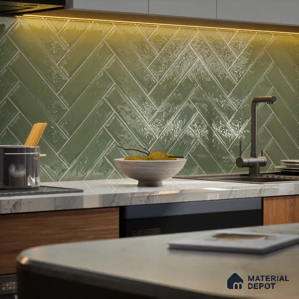 Subway Wall Tile TL 04966 K Cielo Shade 1 Sage Lush Green 12 x 3 inch Ceramic Glossy Finish - 6.5 mm | Suitable for Highlighter Walls, Foyer, Bathroom, Kitchen Wall & Backsplashes