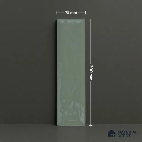 Subway Wall Tile TL 04966 K Cielo Shade 1 Sage Lush Green 12 x 3 inch Ceramic Glossy Finish - 6.5 mm | Suitable for Highlighter Walls, Foyer, Bathroom, Kitchen Wall & Backsplashes