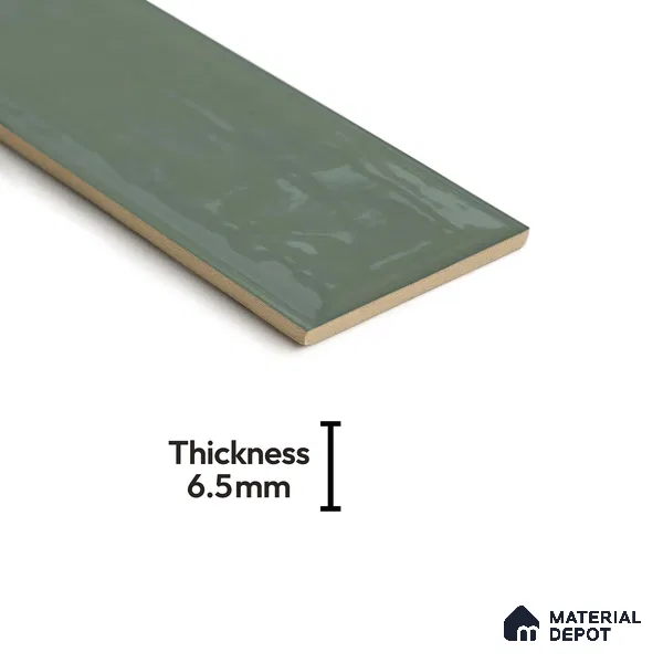 Subway Wall Tile TL 04966 K Cielo Shade 1 Sage Lush Green 12 x 3 inch Ceramic Glossy Finish - 6.5 mm | Suitable for Highlighter Walls, Foyer, Bathroom, Kitchen Wall & Backsplashes