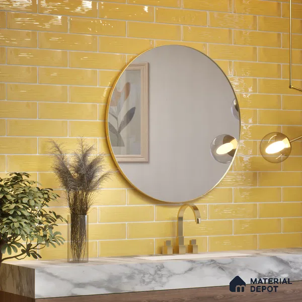 Subway Wall Tile TL 04966 M Cielo Shade 1 Goldfinch Yellow 12 x 3 inch Ceramic Glossy Finish - 6.5 mm | Suitable for Highlighter Walls, Foyer, Bathroom, Kitchen Wall & Backsplashes