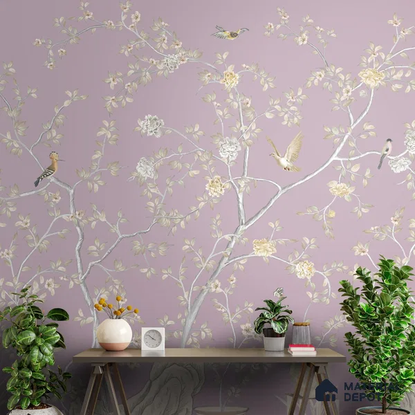 Phoolbagh, Beautiful Chinoiserie Wallpaper Sukoon Series Handmade Chinoserie Design (Customised Size Wallpaper)