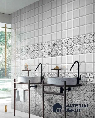 Highlighter Wall Tile TL 01451 A Piazza Alfie White HL2 1 ft x 1 ft Ceramic Glazed Glossy Finish Tile - 9 mm | Suitable For Kitchen & Bathroom