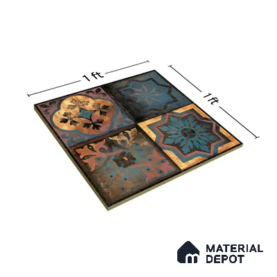 Moroccan Wall Tile TL 01453 B Piazza Elis Decor 1 ft x 1 ft Ceramic Glossy Finish Tile - 9 mm | Suitable for Bathroom, Kitchen & Balcony | Please Expect a Slight Variation of Pattern