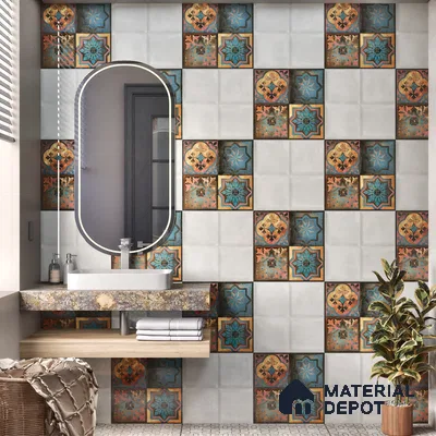 Moroccan Wall Tile TL 01453 B Piazza Elis Decor 1 ft x 1 ft Ceramic Glossy Finish Tile - 9 mm | Suitable for Bathroom, Kitchen & Balcony | Please Expect a Slight Variation of Pattern