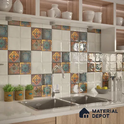 Moroccan Wall Tile TL 01453 B Piazza Elis Decor 1 ft x 1 ft Ceramic Glossy Finish Tile - 9 mm | Suitable for Bathroom, Kitchen & Balcony | Please Expect a Slight Variation of Pattern