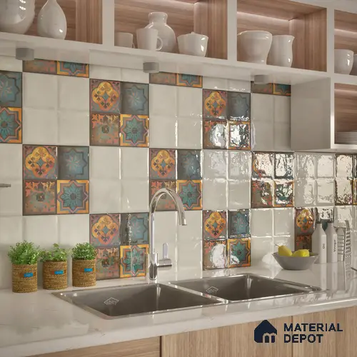 Moroccan Wall Tile TL 01453 B Piazza Elis Decor 1 ft x 1 ft Ceramic Glossy Finish Tile - 9 mm | Suitable for Bathroom, Kitchen & Balcony | Please Expect a Slight Variation of Pattern