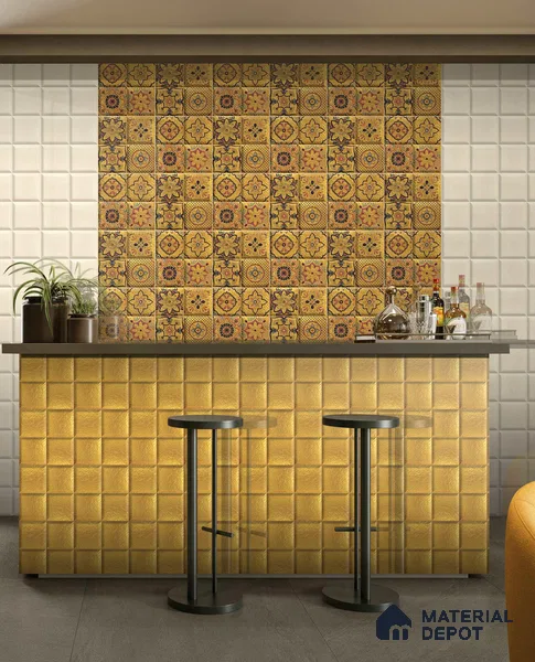 3D Wall Tile TL 01454 C Piazza Magnus Gold DK 300 x 300 mm Ceramic Glazed Glossy Finish Tile - 9 mm