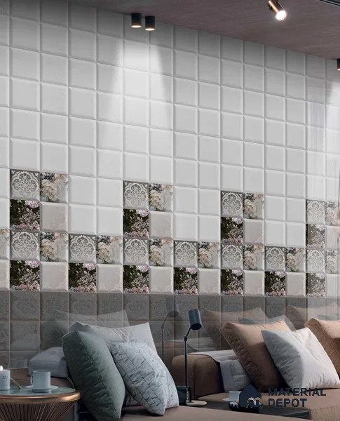 Highlighter Wall Tile TL 01455 A Piazza Roselle DK 1 ft x 1 ft Ceramic Glazed Glossy Finish Tile - 9 mm | Suitable For Kitchen & Bathroom Walls