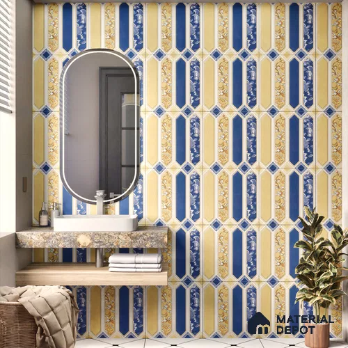 Moroccan Floor & Wall Tile TL 04395 Picket 01 Decor 1 ft x 1 ft Matte Finish Ceramic Tile - 9 mm | Suitable For Kitchen, Bathroom, Basin Area | Please Expect a Slight Variation of Pattern