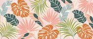 Peach Multi Colour Monstera Palm Tropical Abstract Serenity Art Wallpaper | Material Depot