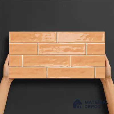 Faux Subway Wall Tile TL 06556 B Cluster Orange 2 ft x 1 ft Ceramic Glossy Finish - 8 mm | Suitable for Kitchen, Bathroom, Dining Area | Please Expect a Slight Variation of Pattern