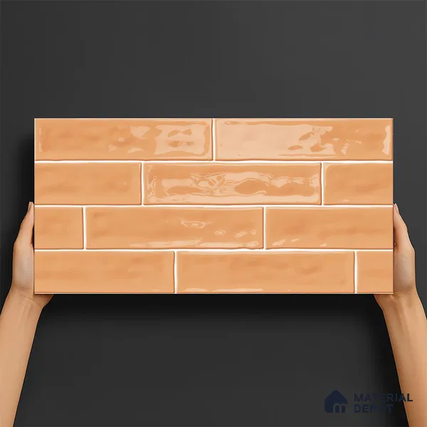 Faux Subway Wall Tile TL 06556 B Cluster Orange 2 ft x 1 ft Ceramic Glossy Finish - 8 mm | Suitable for Kitchen, Bathroom, Dining Area | Please Expect a Slight Variation of Pattern