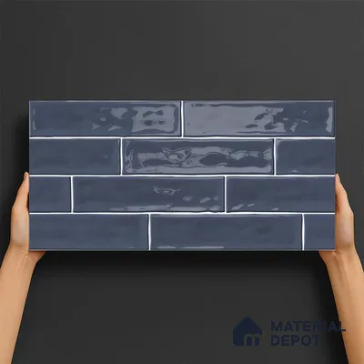 Faux Subway Wall Tile TL 06556 D Cluster Blue 2 ft x 1 ft Ceramic Glossy Finish - 8 mm | Suitable for Kitchen, Bathroom & Balcony Walls | Please Expect a Slight Variation of Pattern (Sample)