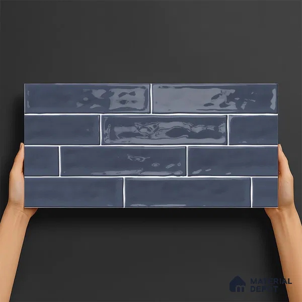 Faux Subway Wall Tile TL 06556 D Cluster Blue 2 ft x 1 ft Ceramic Glossy Finish - 8 mm | Suitable for Kitchen, Bathroom & Balcony Walls | Please Expect a Slight Variation of Pattern (Sample)