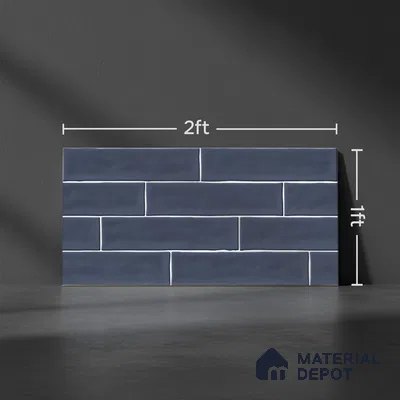 Faux Subway Wall Tile TL 06556 D Cluster Blue 2 ft x 1 ft Ceramic Glossy Finish - 8 mm | Suitable for Kitchen, Bathroom & Balcony Walls | Please Expect a Slight Variation of Pattern (Sample)