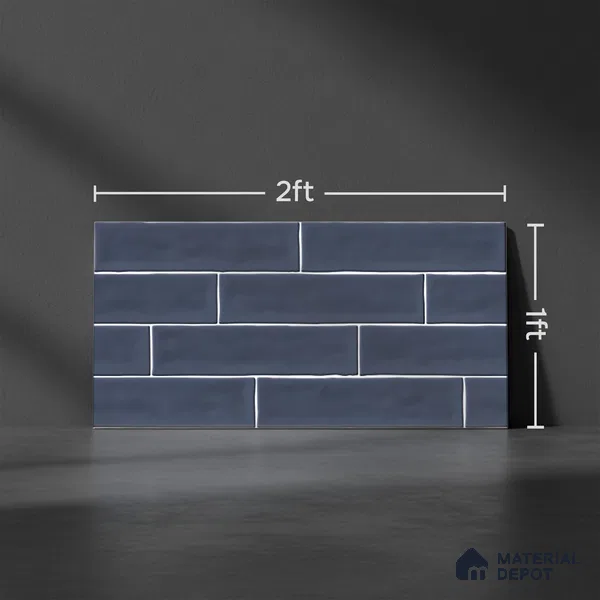 Faux Subway Wall Tile TL 06556 D Cluster Blue 2 ft x 1 ft Ceramic Glossy Finish - 8 mm | Suitable for Kitchen, Bathroom & Balcony Walls | Please Expect a Slight Variation of Pattern (Sample)