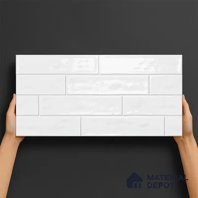 Faux Subway Wall Tile TL 06556 E Cluster White 2 ft x 1 ft Ceramic Glossy Finish - 8 mm | Suitable for Kitchen, Bathroom & Balcony Walls | Please Expect a Slight Variation of Pattern (Sample)
