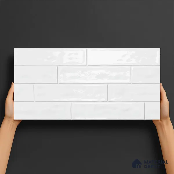 Faux Subway Wall Tile TL 06556 E Cluster White 2 ft x 1 ft Ceramic Glossy Finish - 8 mm | Suitable for Kitchen, Bathroom & Balcony Walls | Please Expect a Slight Variation of Pattern (Sample)
