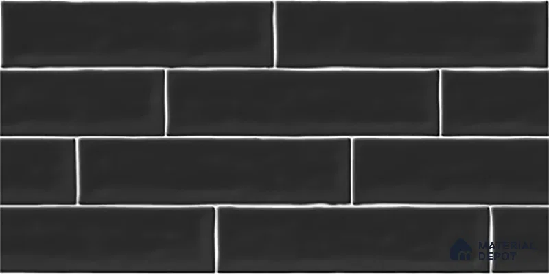 Faux Subway Wall Tile TL 06556 F Cluster Black 2 ft x 1 ft Ceramic Glossy Finish - 8 mm | Suitable for Kitchen, Bathroom, Dining Area | Please Expect a Slight Variation of Pattern