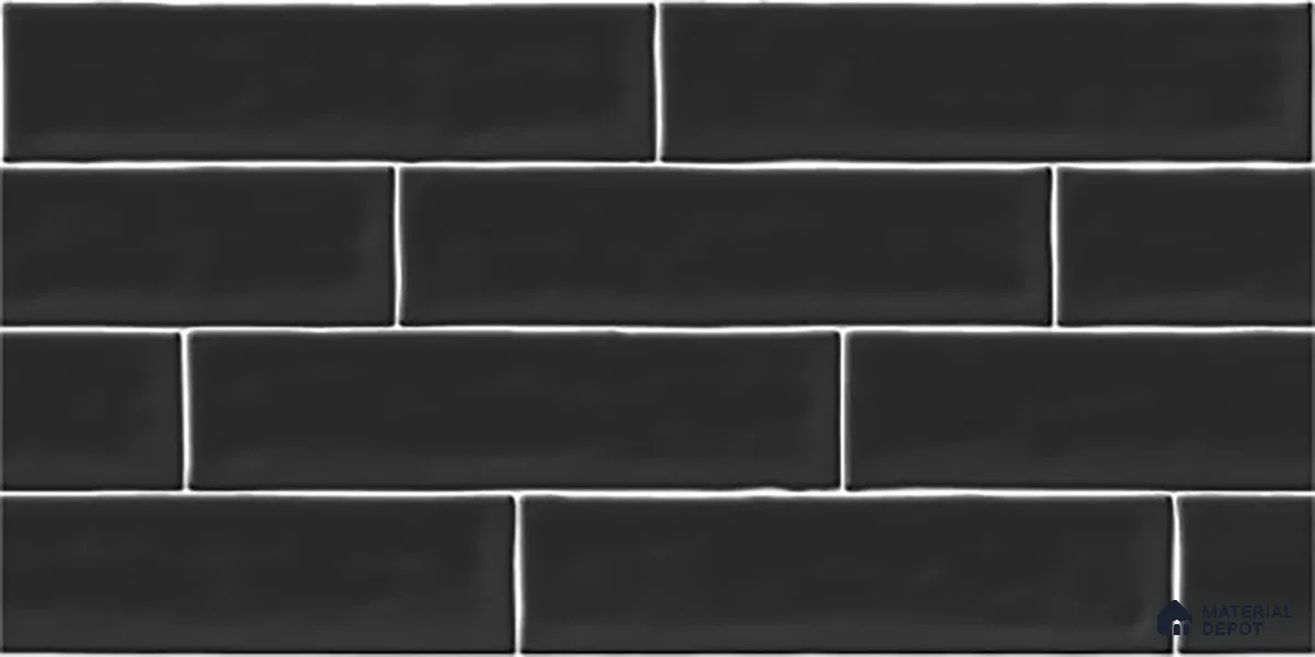 Faux Subway Wall Tile TL 06556 F Cluster Black 2 ft x 1 ft Ceramic Glossy Finish - 8 mm | Suitable for Kitchen, Bathroom, Dining Area | Please Expect a Slight Variation of Pattern