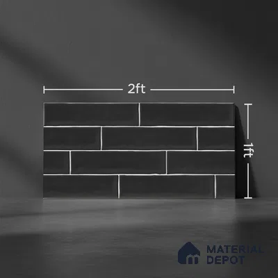 Faux Subway Wall Tile TL 06556 F Cluster Black 2 ft x 1 ft Ceramic Glossy Finish - 8 mm | Suitable for Kitchen, Bathroom, Dining Area | Please Expect a Slight Variation of Pattern