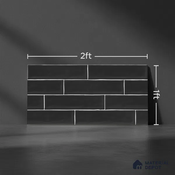 Faux Subway Wall Tile TL 06556 F Cluster Black 2 ft x 1 ft Ceramic Glossy Finish - 8 mm | Suitable for Kitchen, Bathroom, Dining Area | Please Expect a Slight Variation of Pattern