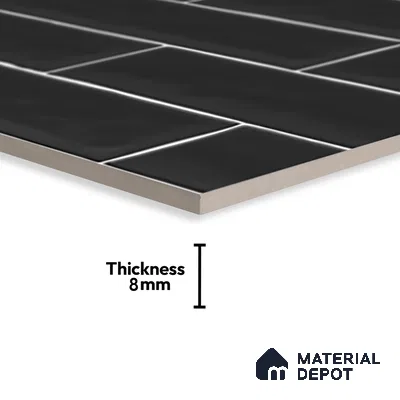 Faux Subway Wall Tile TL 06556 F Cluster Black 2 ft x 1 ft Ceramic Glossy Finish - 8 mm | Suitable for Kitchen, Bathroom, Dining Area | Please Expect a Slight Variation of Pattern