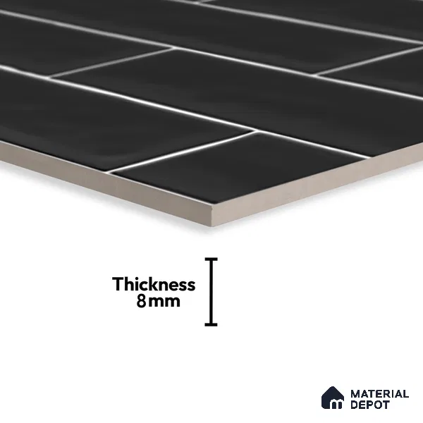 Faux Subway Wall Tile TL 06556 F Cluster Black 2 ft x 1 ft Ceramic Glossy Finish - 8 mm | Suitable for Kitchen, Bathroom, Dining Area | Please Expect a Slight Variation of Pattern